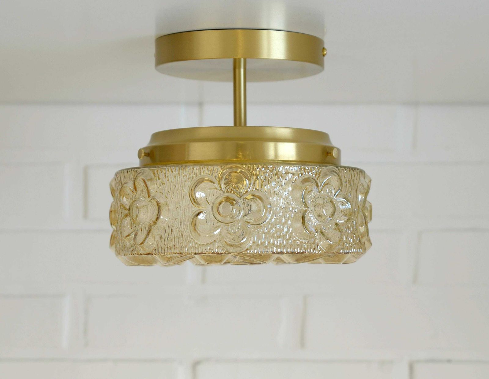 Semi Flush Mount / Mid Century Lighting / Redesign Sconce / Amber Glass / Ceiling Light / Yugoslavia 1970's / Cool Lamp photo furniture