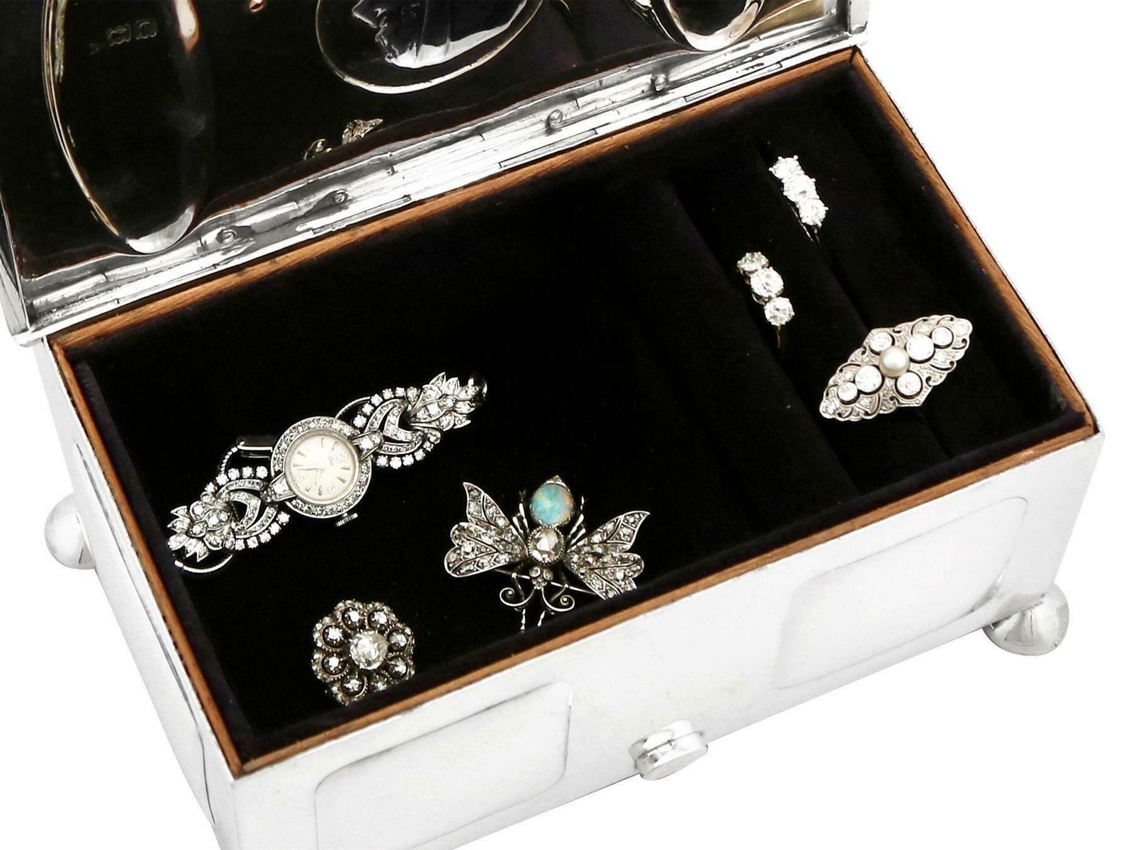 Antique Edwardian Art Nouveau Style Sterling Silver Jewelry Casket photo vintage