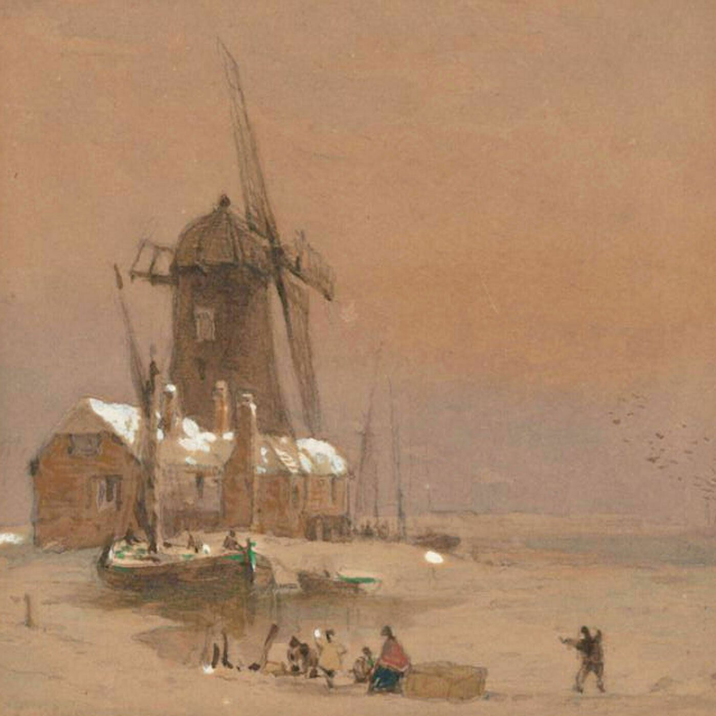 Attrib. Edward Duncan Rws (1803 1882)   1868 Watercolour, Norfolk Windmill