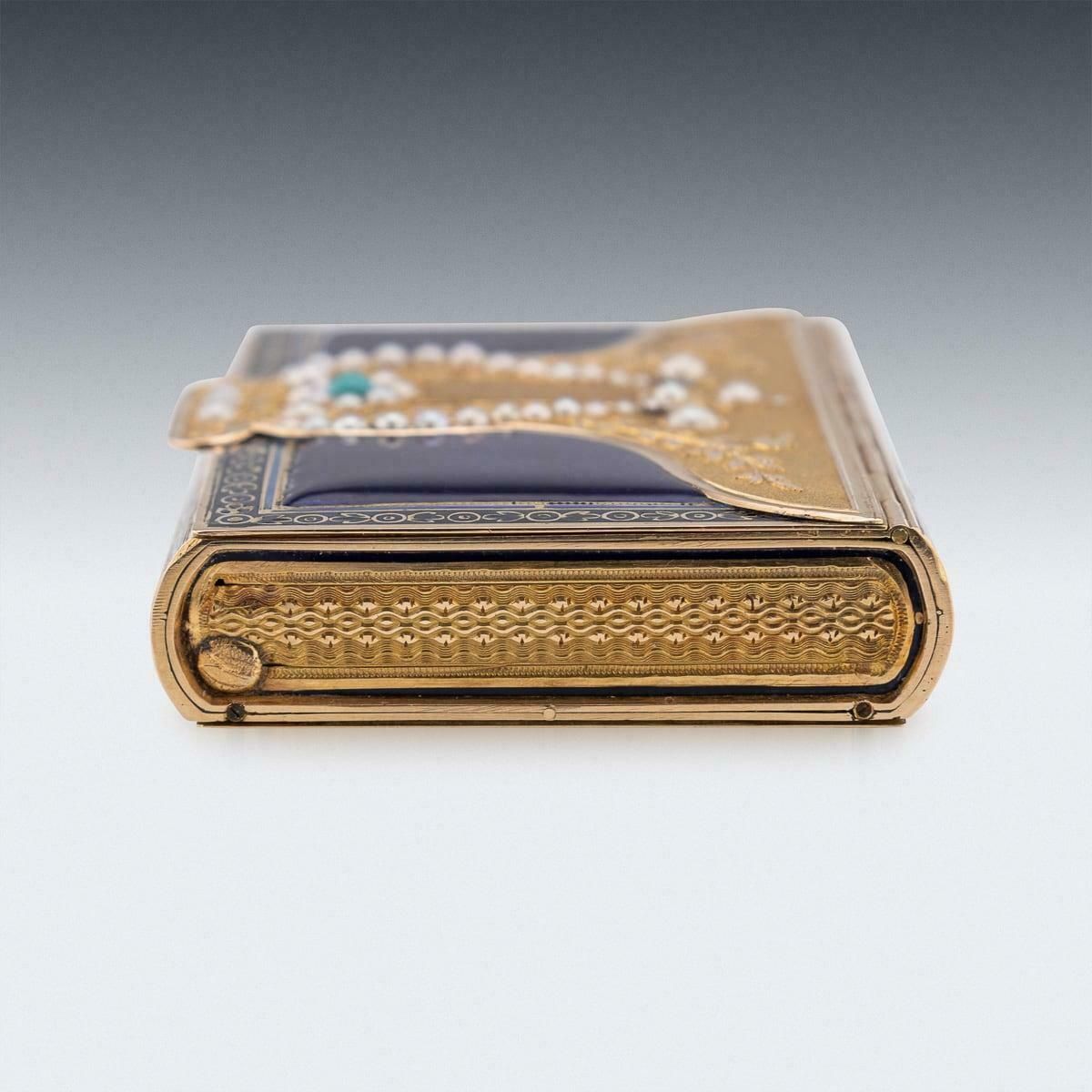19th Century Swiss 18k Gold Pearl Set & Enamel Musical Box, Remond C.1800 photo vinterior