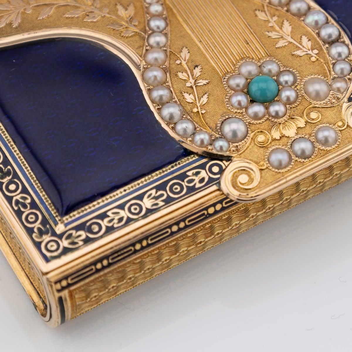 28399.0 19th Century Swiss 18k Gold Pearl Set & Enamel Musical Box, Remond C.1800 photo