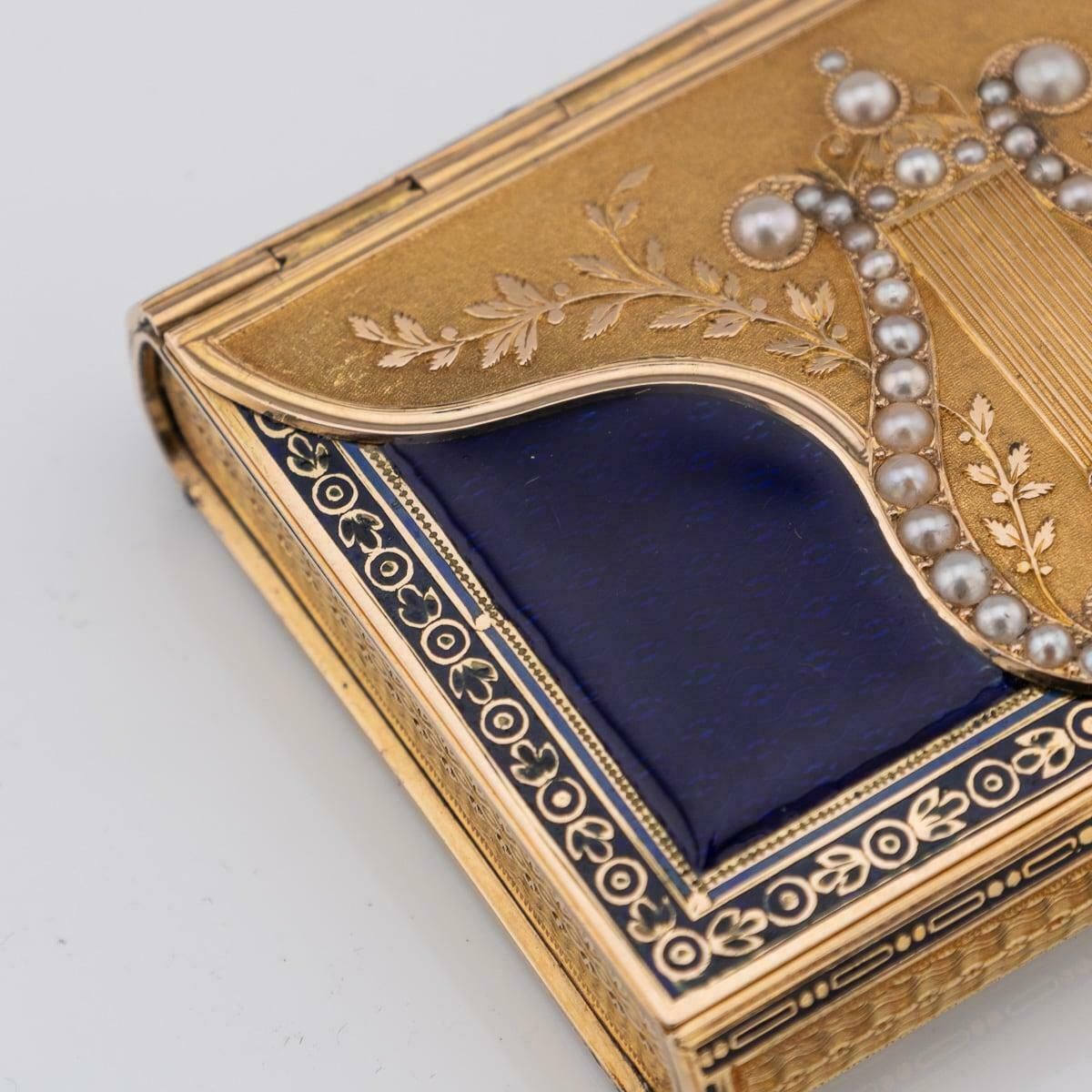 photo vinterior 19th Century Swiss 18k Gold Pearl Set & Enamel Musical Box, Remond C.1800