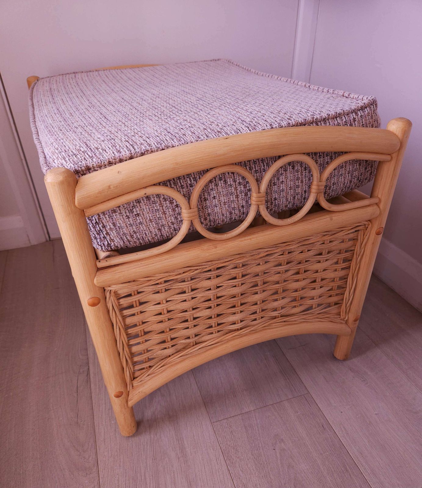 Large, Mid Century, Bamboo Ottoman Footstool And/Or Seat With Fitted Cushion photo furniture