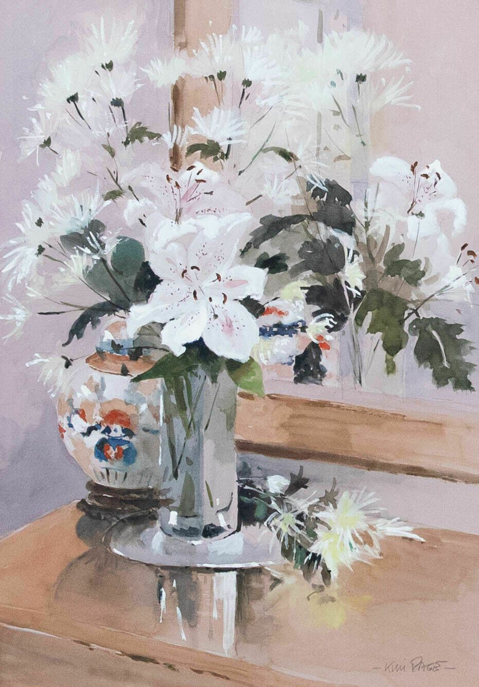 Kim Page   Framed Contemporary Watercolour, Still Life Of White Lilies photo furniture