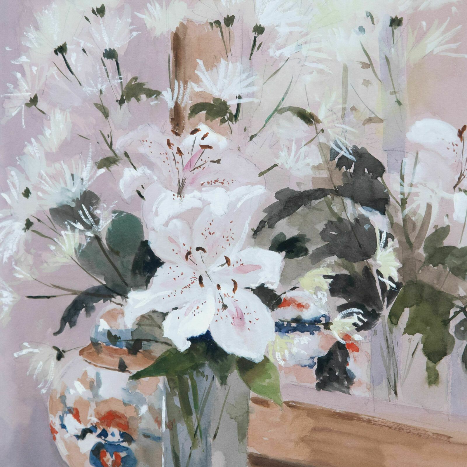 Kim Page   Framed Contemporary Watercolour, Still Life Of White Lilies photo Art