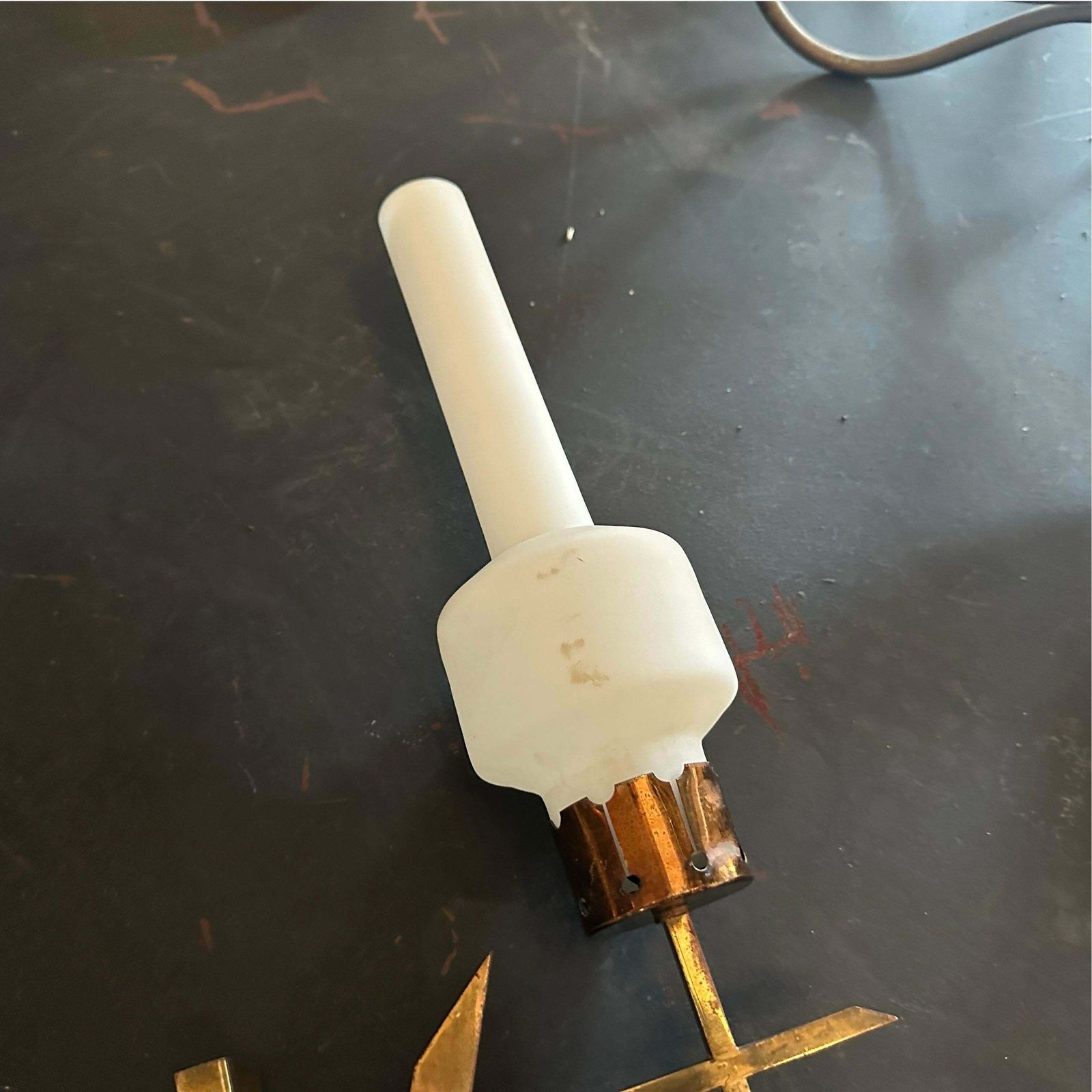 Lighting Two 1950s Stilnovo Style Mid Century Modern Brass And Glass Italian Wall Sconces photo