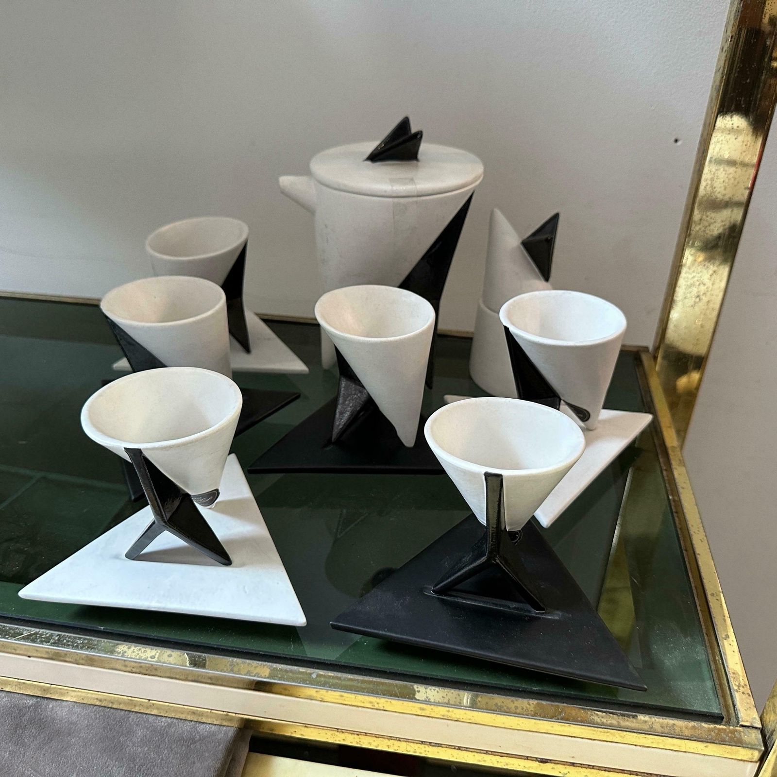 1990s Memphis Milano Style Black And White Coffee Set By Taruschio photo vinterior