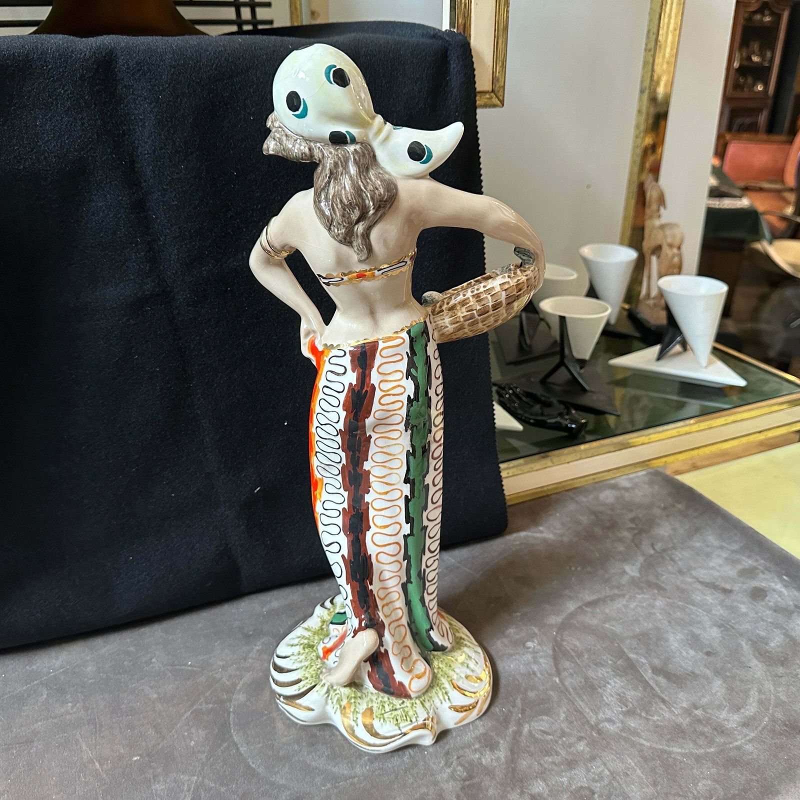 1950s Mid Century Modern Ceramic Italian Figure Of A Woman With Fishes photo furniture