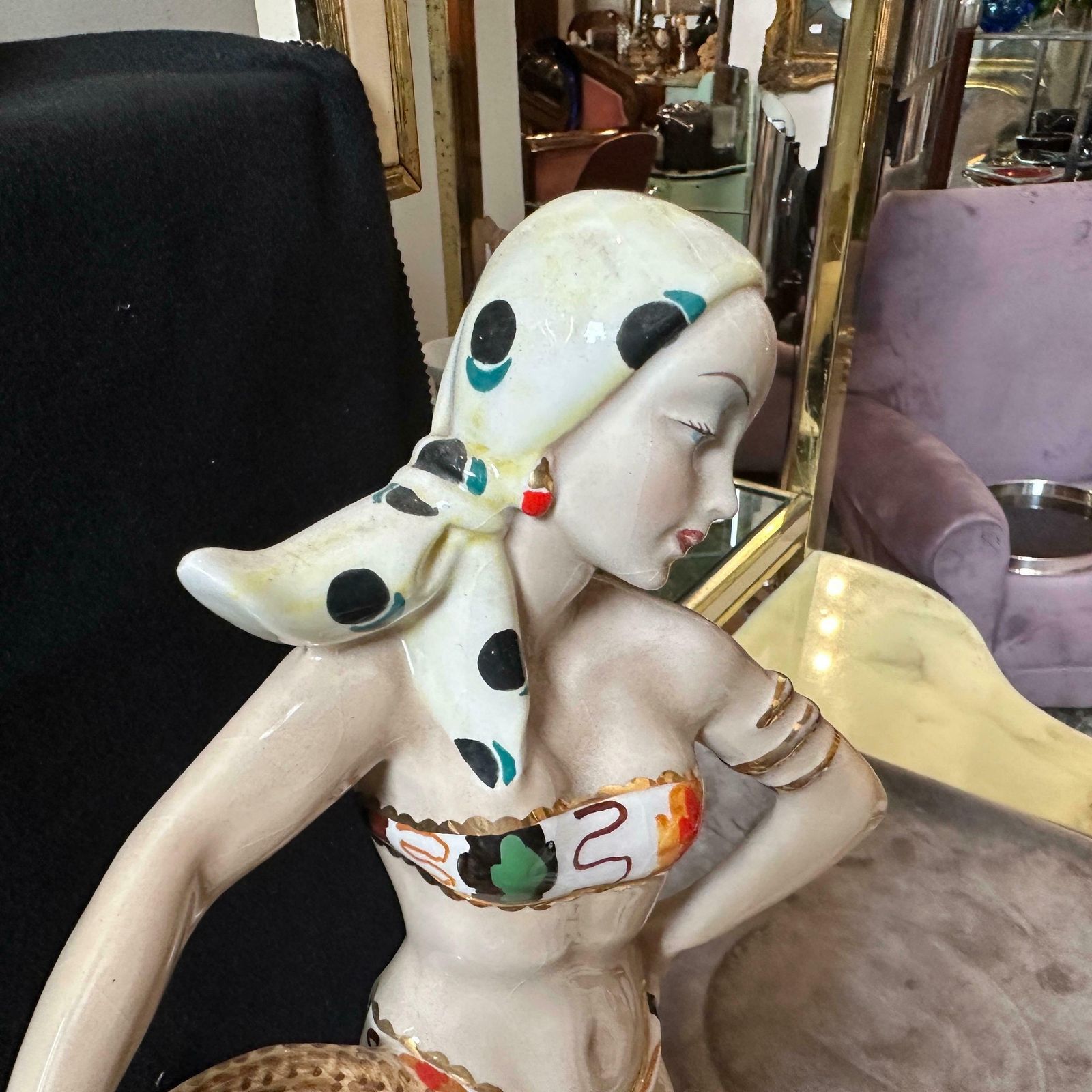 photo for sale 1950s Mid Century Modern Ceramic Italian Figure Of A Woman With Fishes