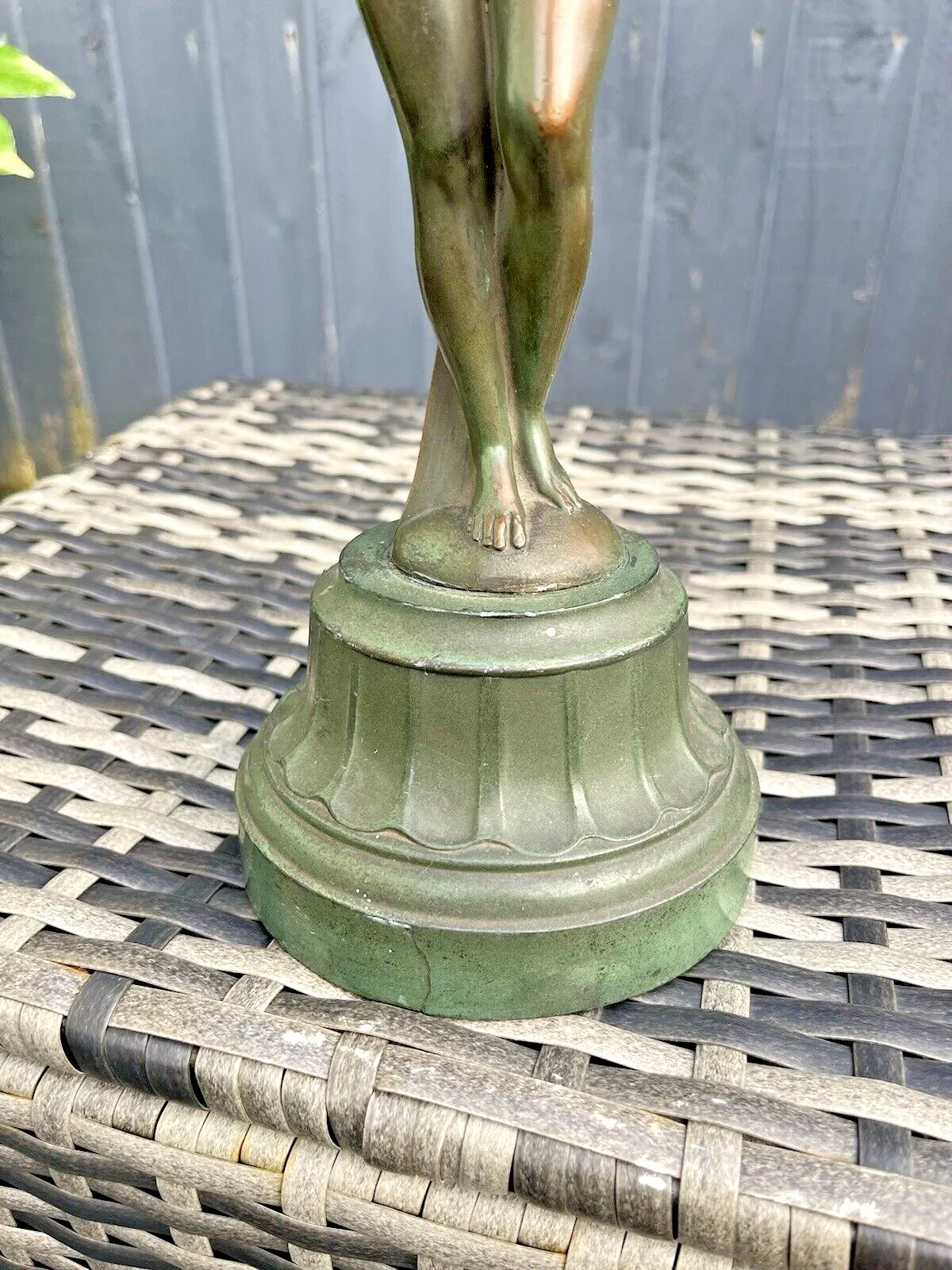 Original Antique Art Deco 30's French Bronze Spelter Nude Lady Maiden Lamp Base photo vintage