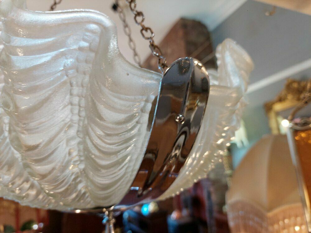 Art Deco Clam Shell Frosted Glass Ceiling Lamp photo for sale