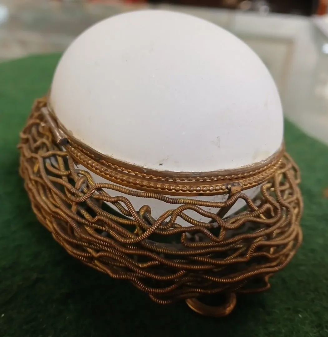 19th Century French Palais Royal Ormulu & Opaline Glass "Egg In Nest" Casket photo Home Decor