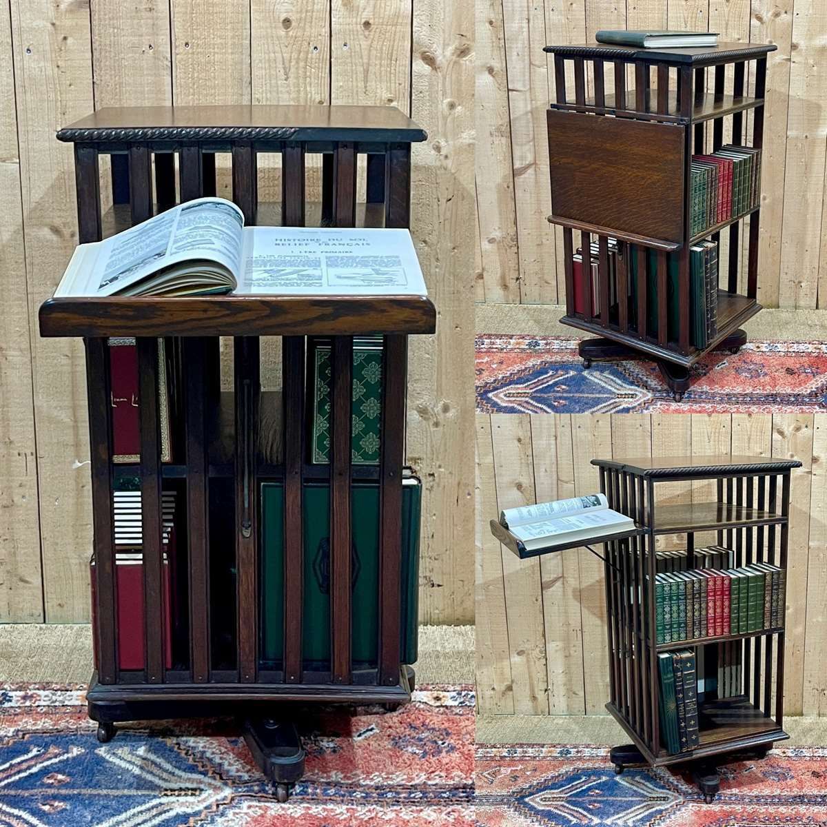 Revolving Bookcase With Its Oak Lectern From The Early 20th Century