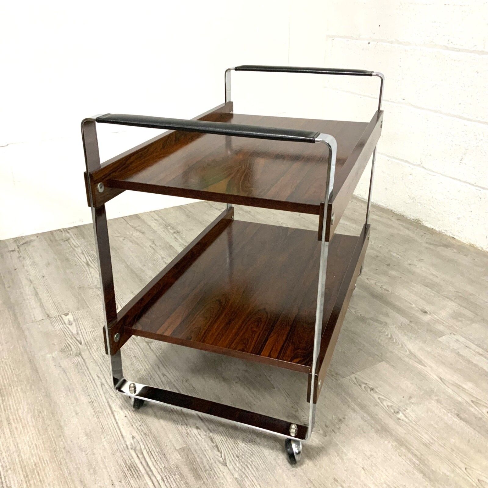 Vintage Merrow Associates Rosewood And Chome Bar Cart Drinks Trolley Side Table photo 1495.0