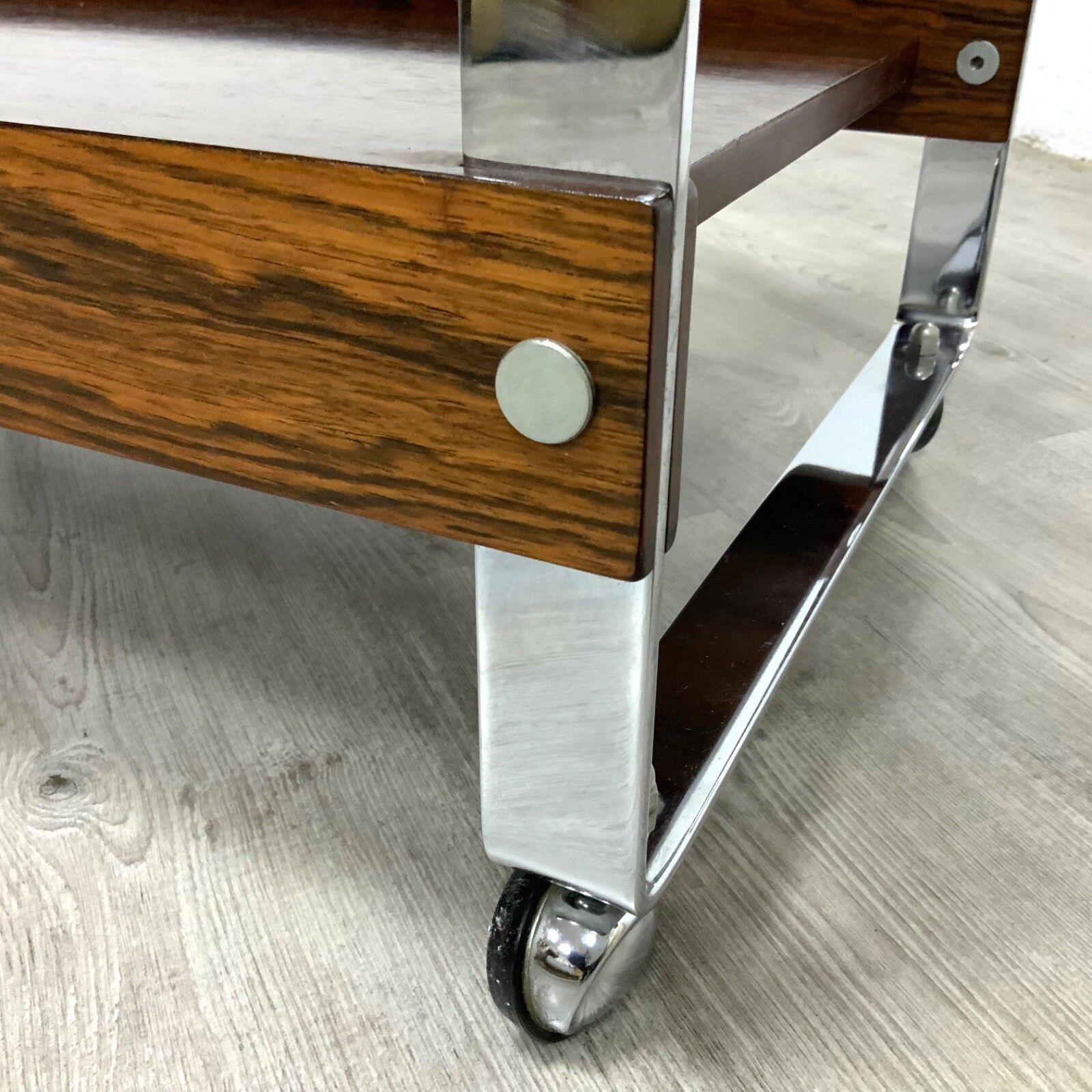 1495.0 Vintage Merrow Associates Rosewood And Chome Bar Cart Drinks Trolley Side Table photo