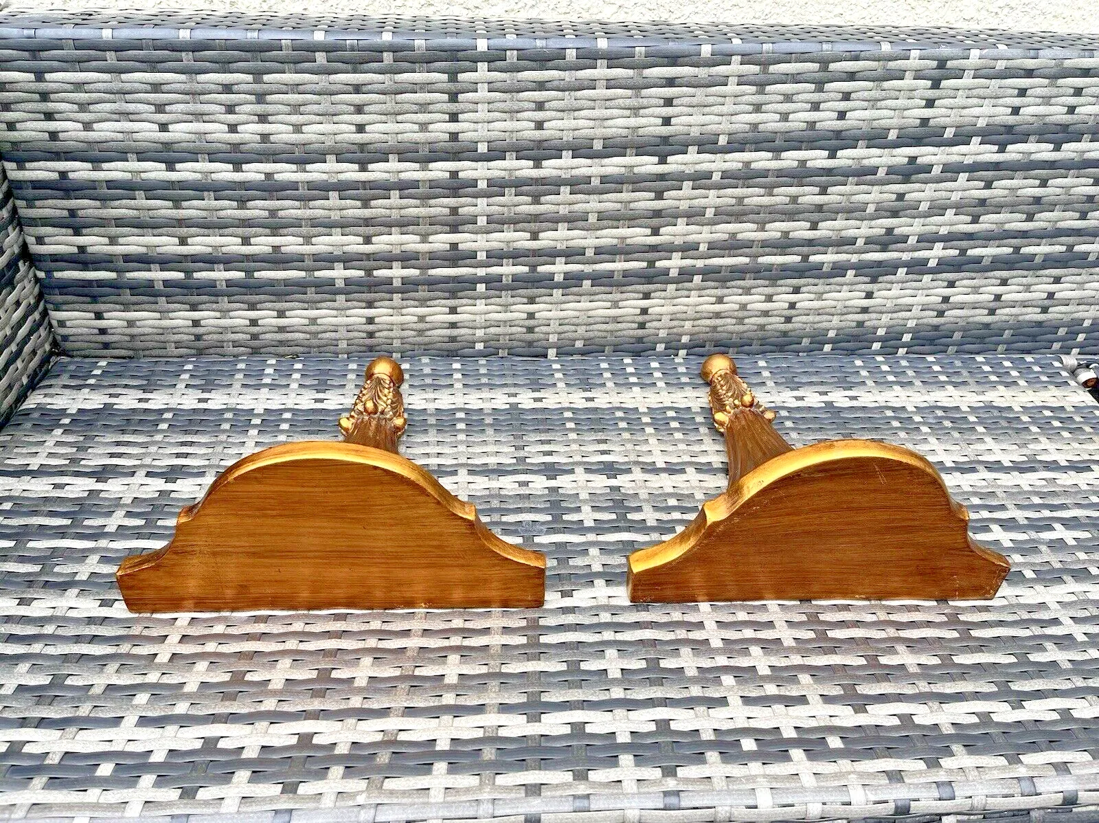 Pair Of Ornate Acanthus Leaf Cold Paint Gilt Rococo Baroque Vintage Wall Shelves photo vintage