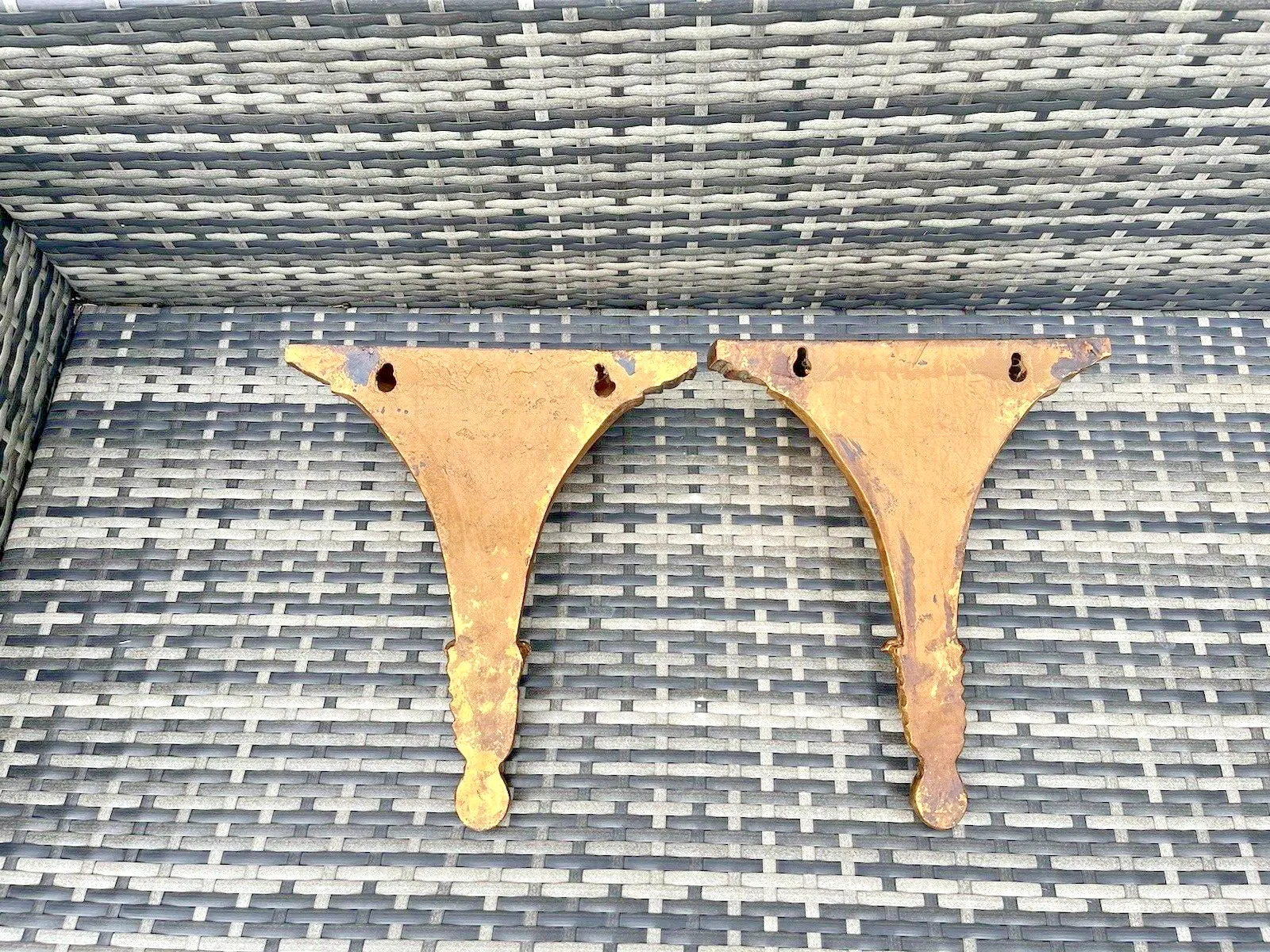 Furniture Pair Of Ornate Acanthus Leaf Cold Paint Gilt Rococo Baroque Vintage Wall Shelves photo