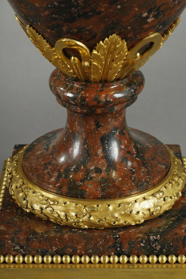photo buy Pair Of Louis XVI Style Candelabra In Griotte Red Marble And Gilt Bronze
