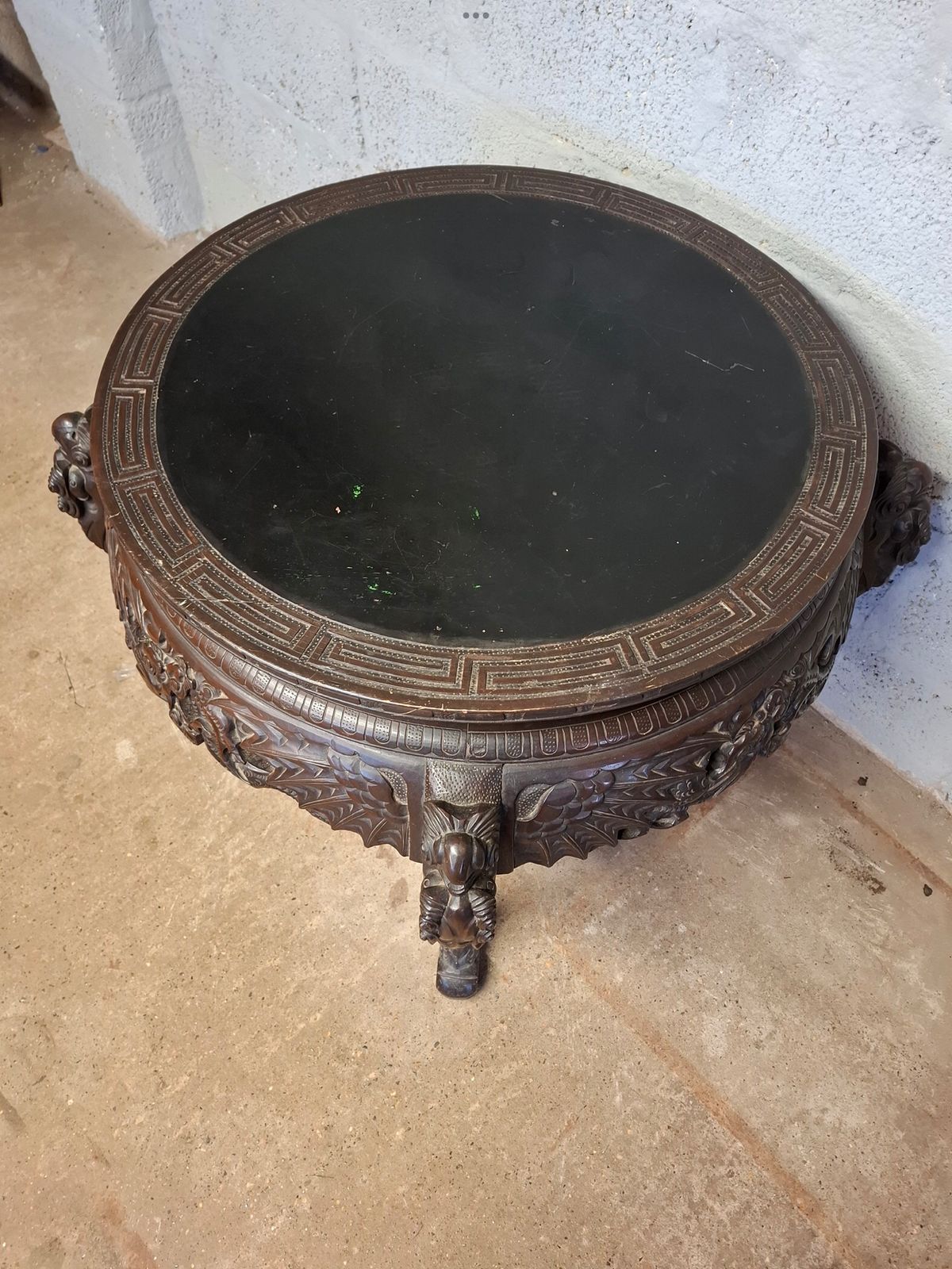 photo furniture Early 20th Century Japanese Meiji Carved Flying Dragon Table.