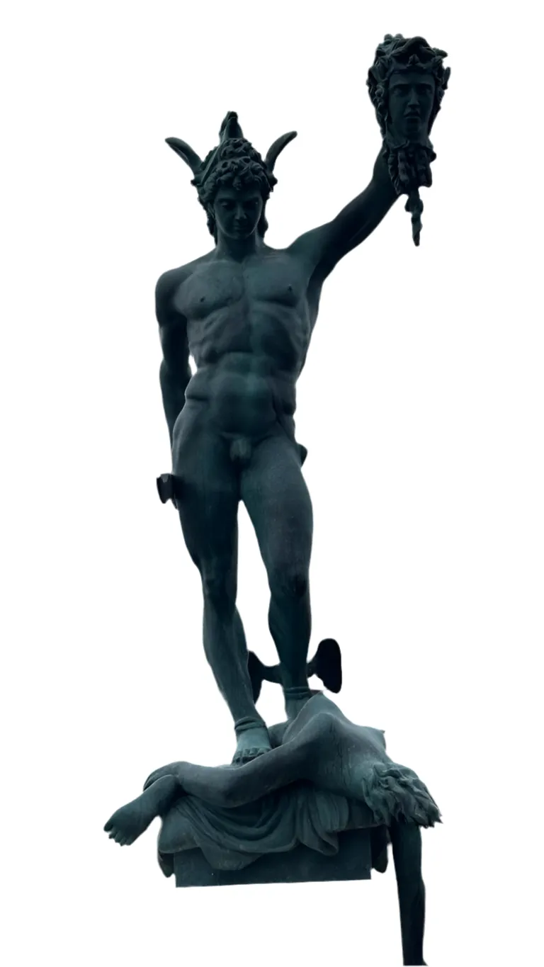 Bronze Perseus Medusa Statue, Sat On A Marble Base