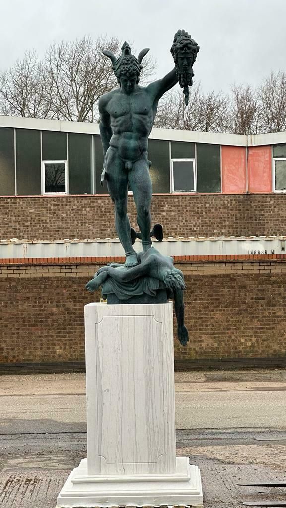 Bronze Perseus Medusa Statue, Sat On A Marble Base photo Art