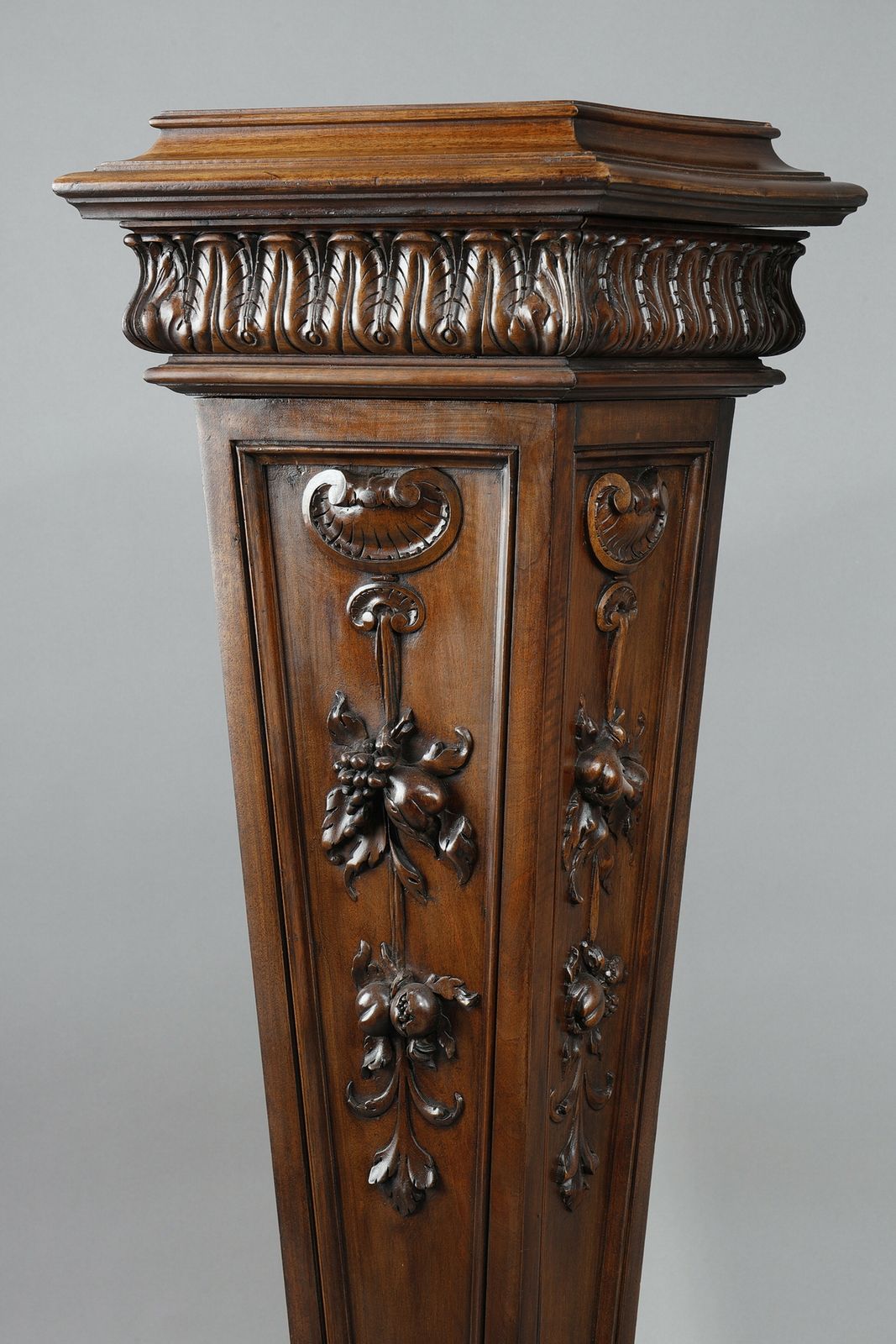 Pair Of Carved Molded Walnut Sellettes With Fruit And Plant Decorations photo vintage