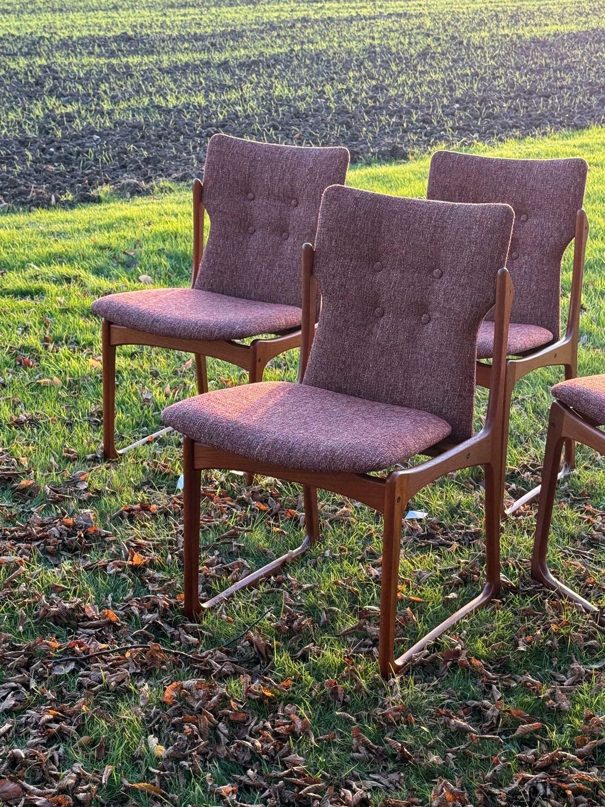 photo for sale Mid Century Danish Teak Upholstered Set Of Eight Dining Chairs By Vamdrup Stolefabrik 1960