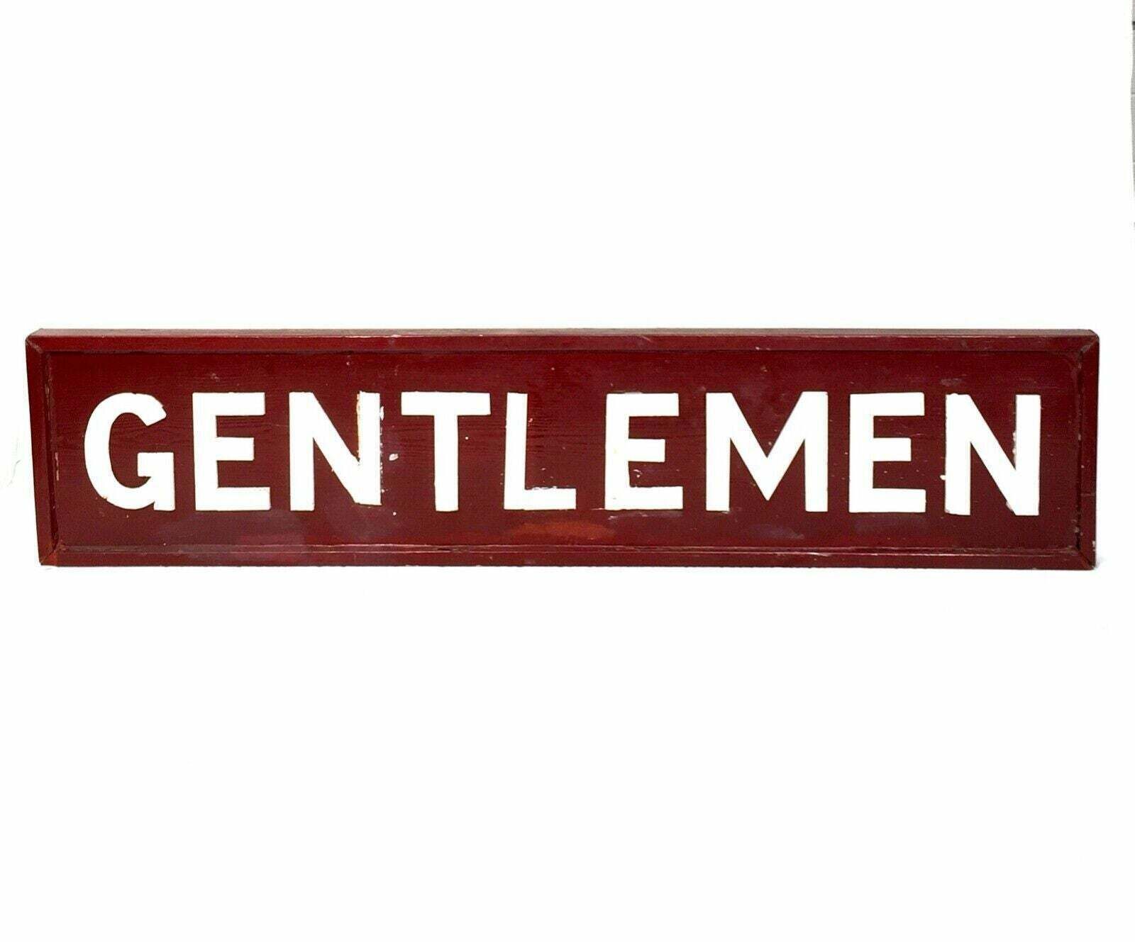 Antique Large Gentlemen Wooden Toilet Sign / Wall Mounted / Red & White