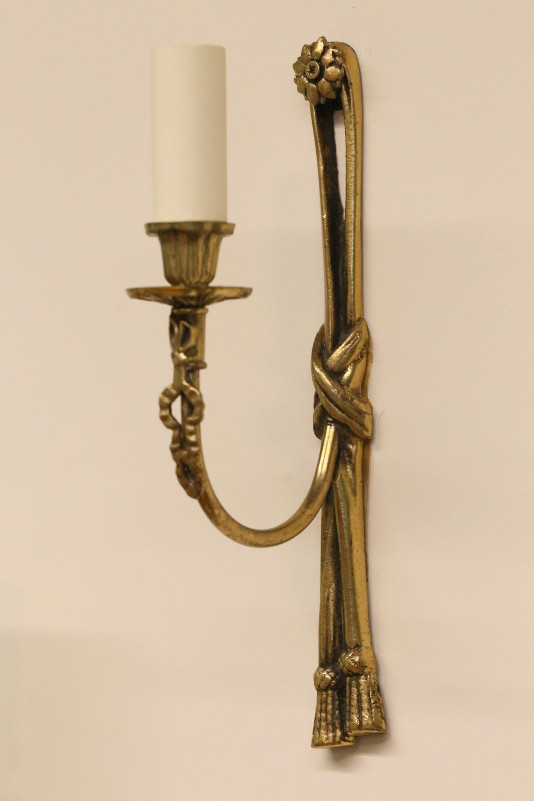Set Of Three Electrified French Antique Brass Wall Sconces   H30cm photo 585.0