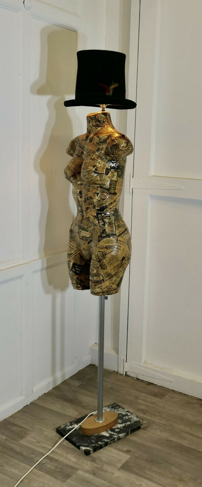 French Mannequin Decoupage Sculpture, Floor Lamp photo for sale