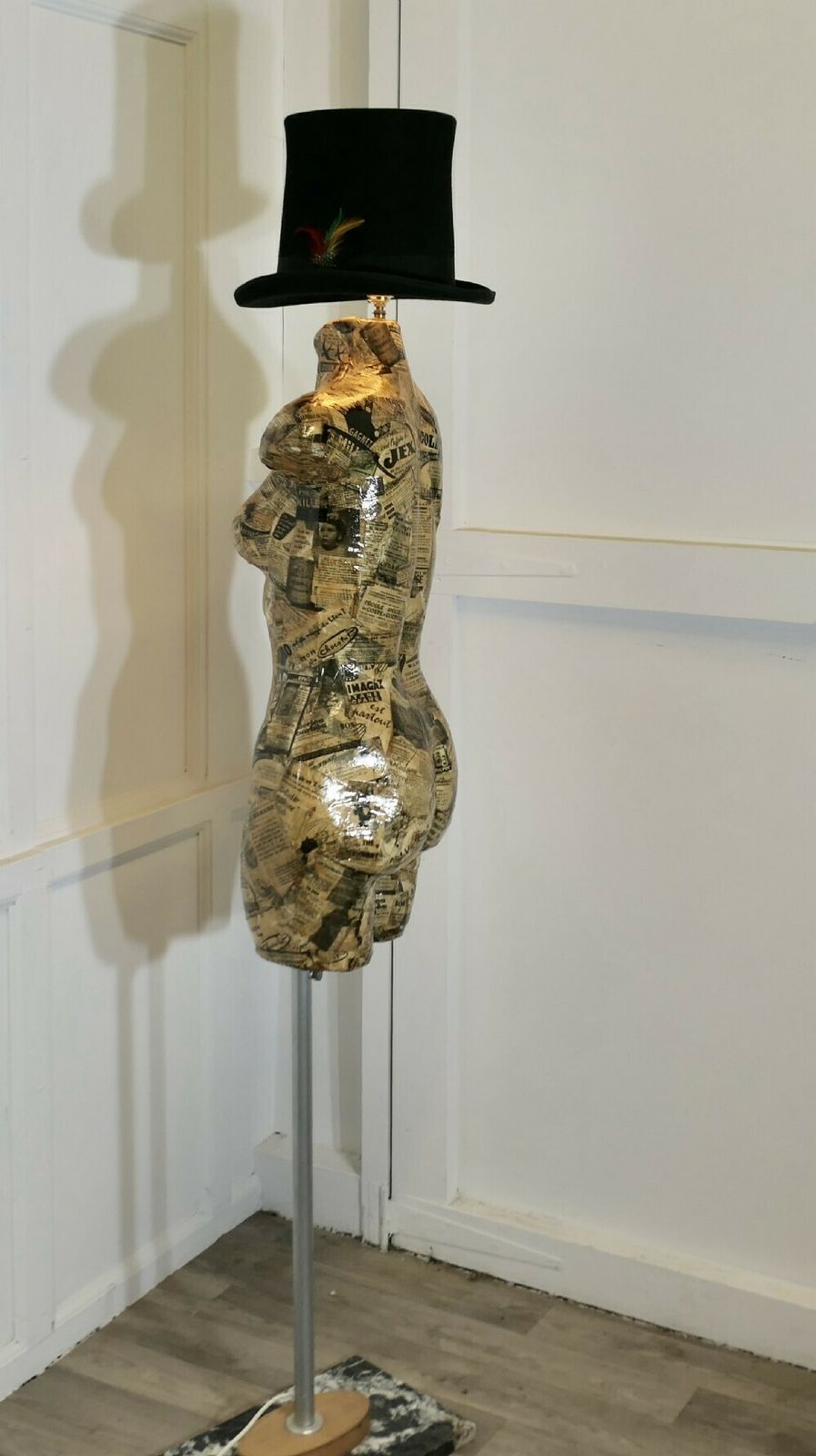 French Mannequin Decoupage Sculpture, Floor Lamp photo Lighting