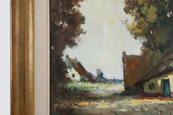 Belgian Artist, Farm Scene, 1950s, Oil On Canvas, Framed photo Art