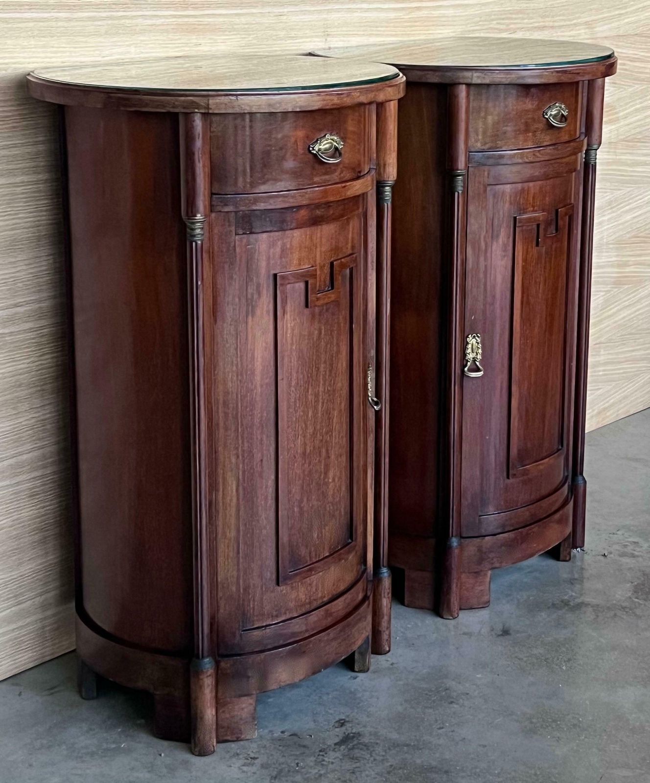 1890 Biedermeier Style Drum Tables With Drawer And Door photo vintage