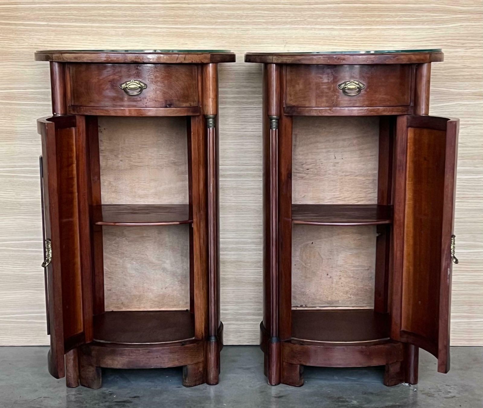 Furniture 1890 Biedermeier Style Drum Tables With Drawer And Door photo