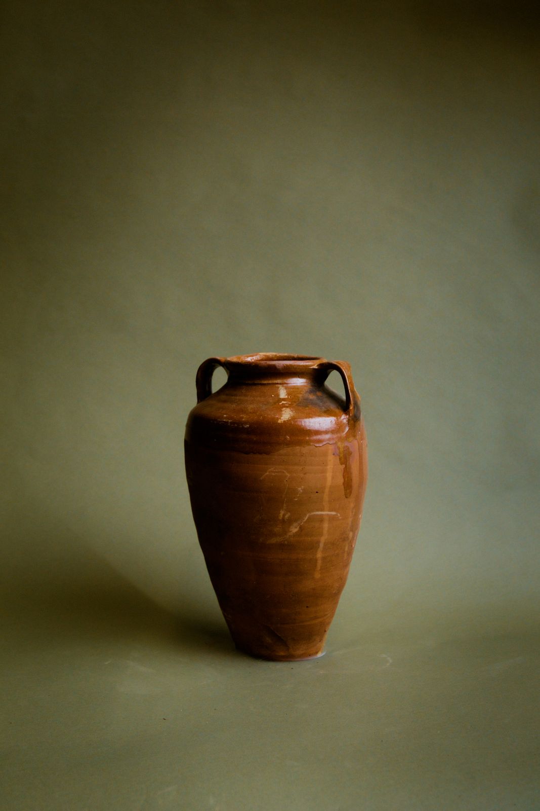Earthen Anatolian Glazed Jar With Twin Handles For Mediterranean Interiors