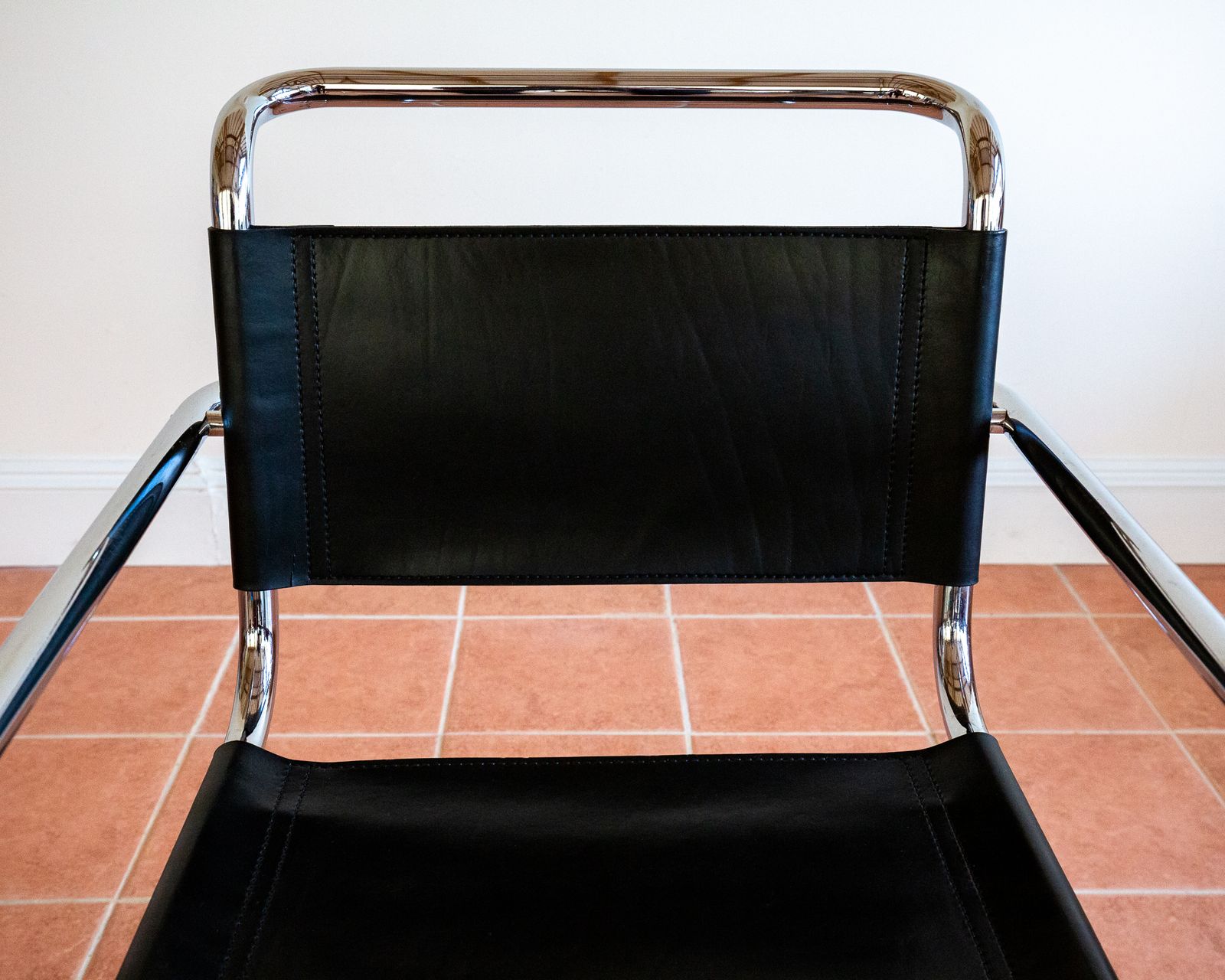 photo buy Mies Van Der Rohe Mr20 Armchair Leather Chrome Cantilever Chair Black Leather Bauhaus Mcm Mid Century Leather Arm Chair