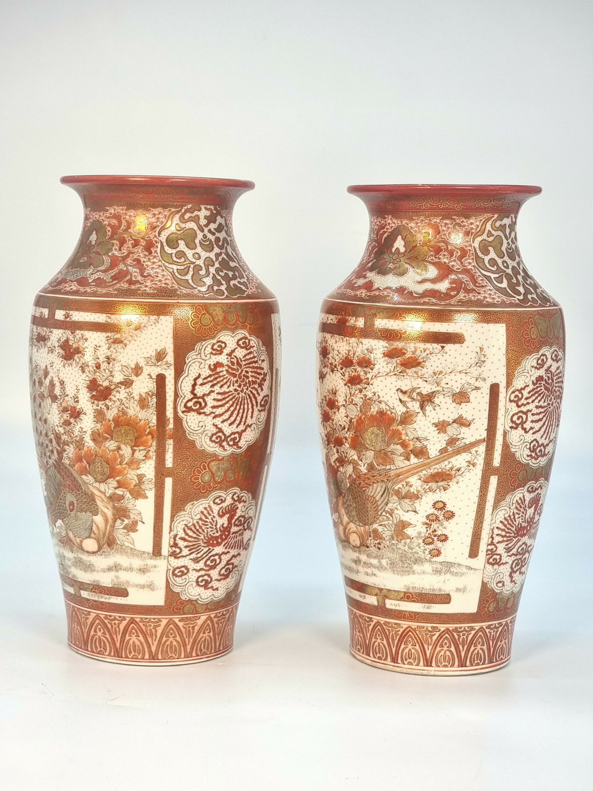 A Large Pair Of Japanese Hand Painted Kutani Porcelain Vases, Circa 1890 photo for sale