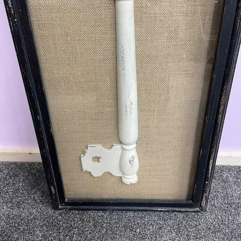 Framed Wooden Large Key Hessian Backed In Black Boxed Frame photo for sale