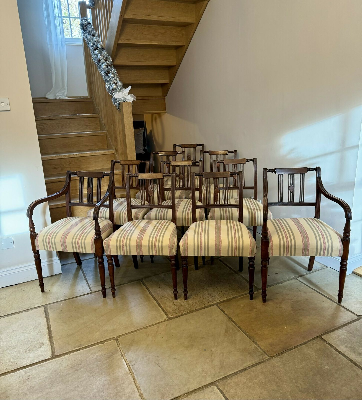 Set Of Ten Antique George III Quality Mahogany Inlaid Dining Chairs photo buy