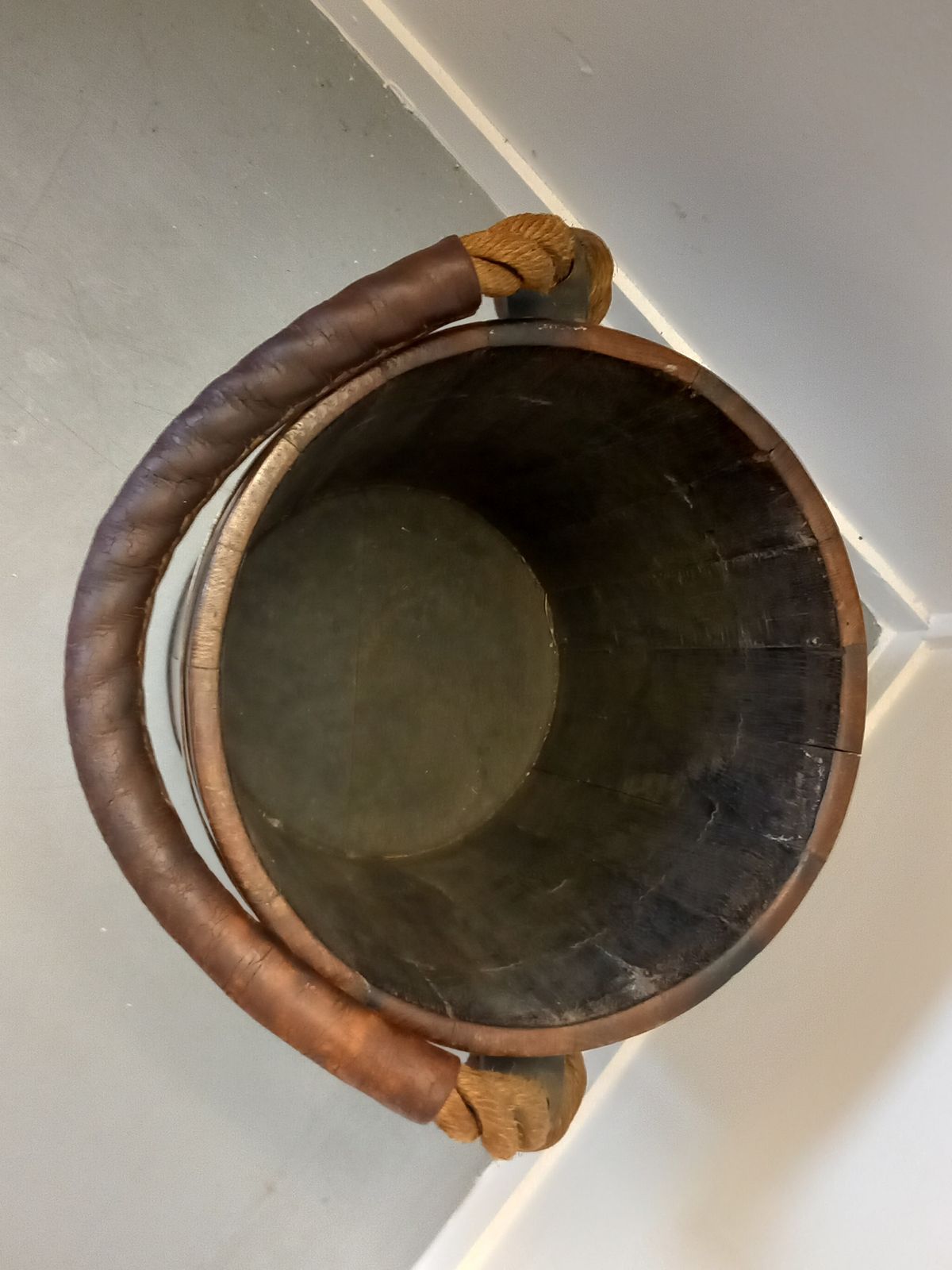 Brass Bound Wooden Bucket, 1910s photo for sale