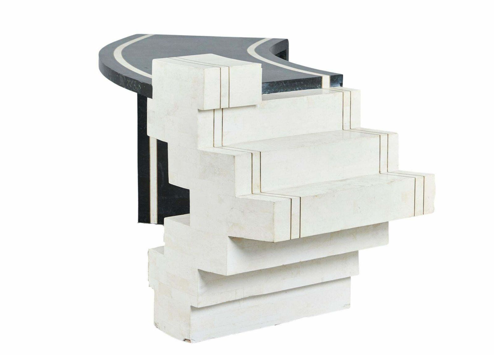 Unique Writing Desk With Black And White Stone Veneer And Brass Inlays photo Furniture