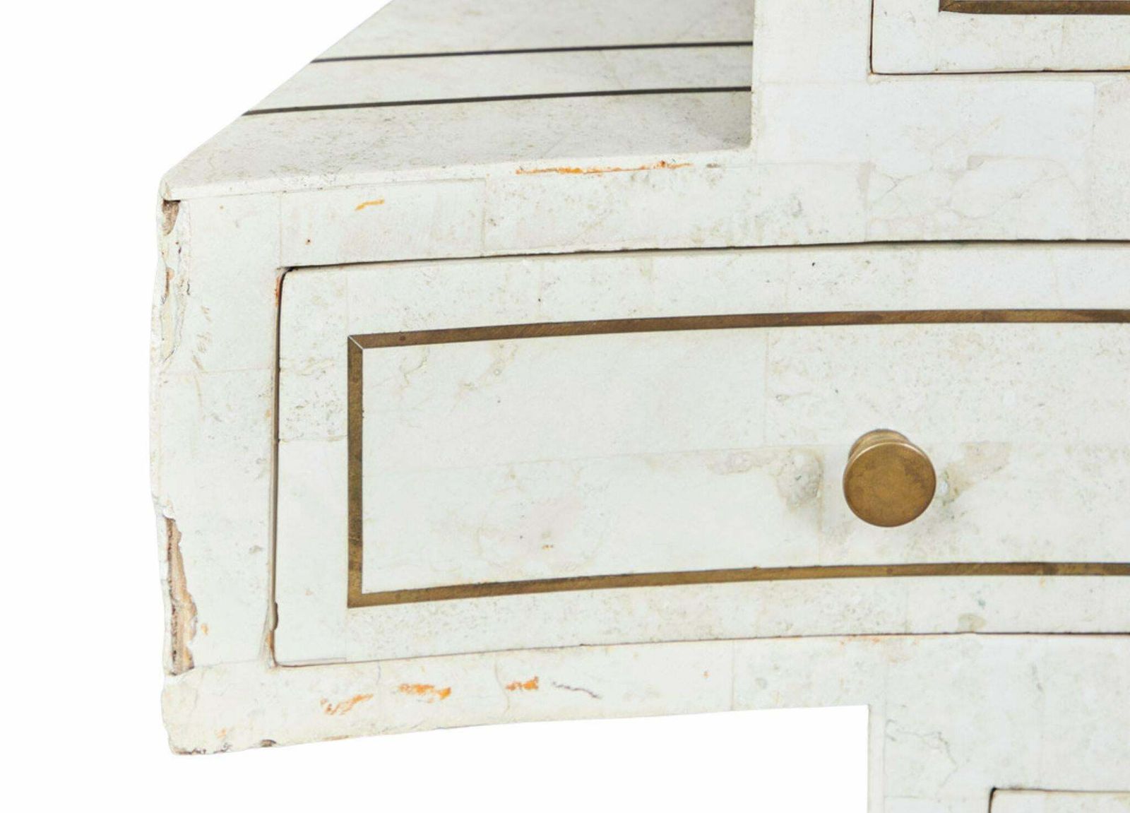 Unique Writing Desk With Black And White Stone Veneer And Brass Inlays photo vinterior