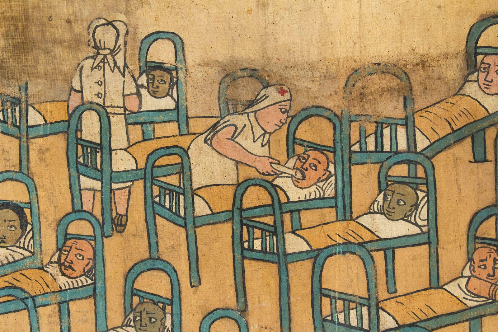 Naive Ethiopian Painting Hospital Scene, 1970s photo for sale