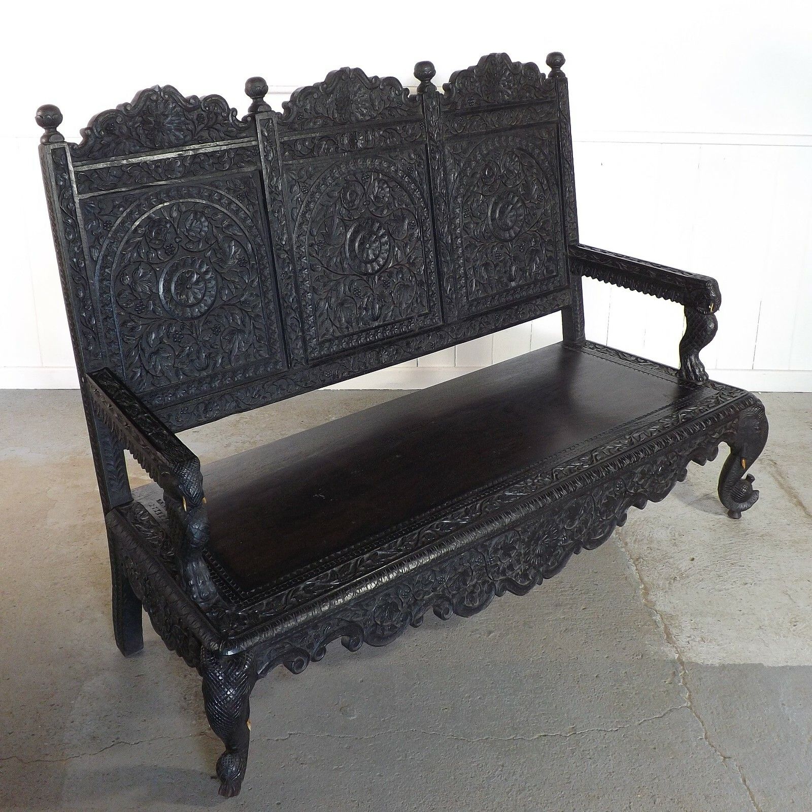 Anglo Indian Bench (Delivery Available) Teak Carved Elephants photo furniture
