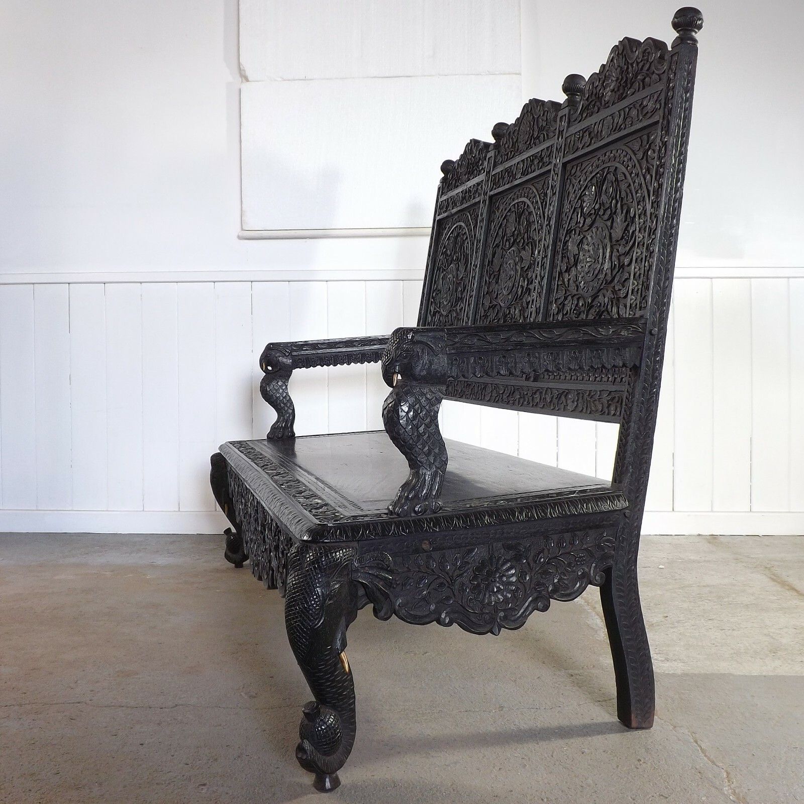 Anglo Indian Bench (Delivery Available) Teak Carved Elephants photo Furniture
