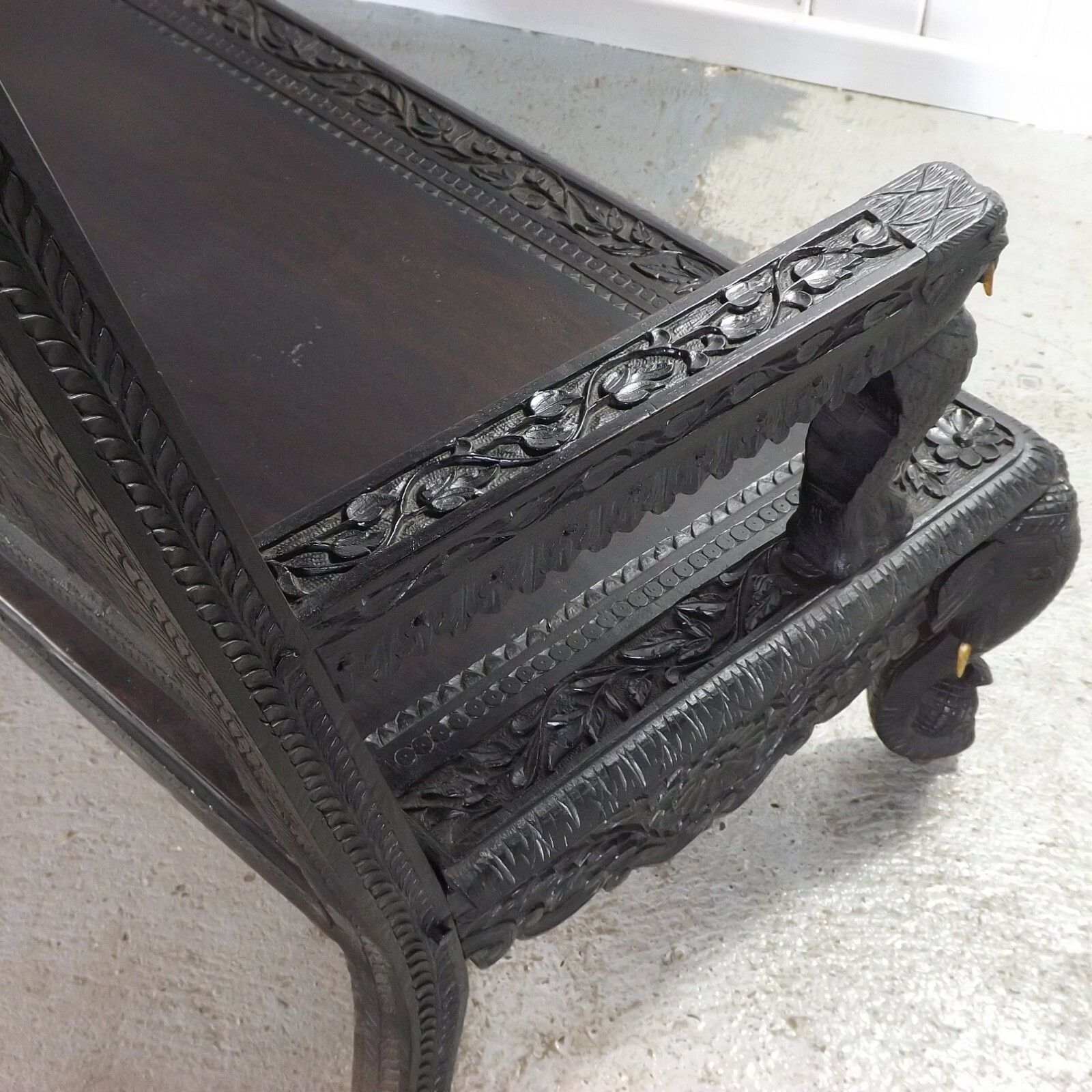 Anglo Indian Bench (Delivery Available) Teak Carved Elephants photo vintage