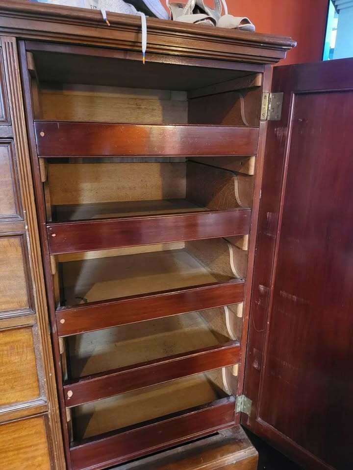 Edwardian Mahogany Triple Wardrobe With Fitted Drawers photo vintage