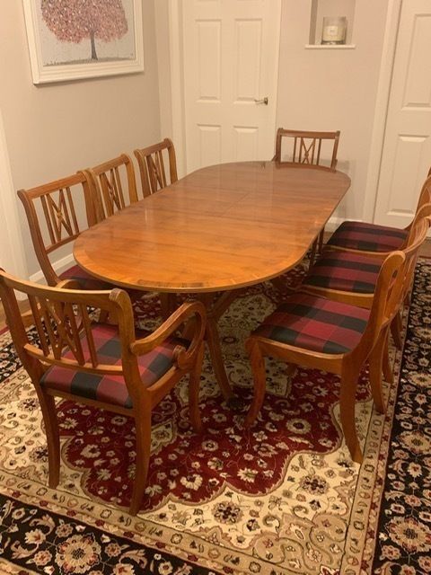 Sale Of A Vintage Set Of Yew Wood Extending Dining Table With 8 Chairs 2xcarvers6xchairs. photo for sale