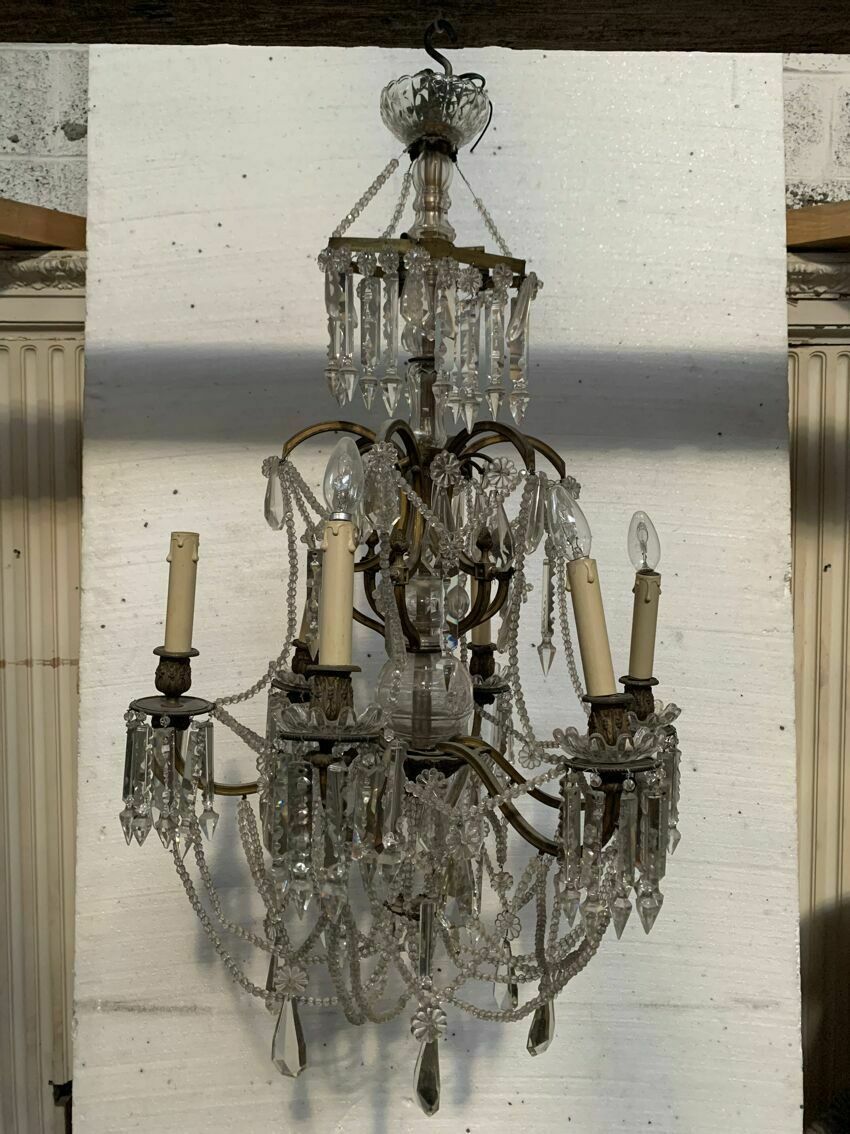 photo vinterior Louis XV Style "Fontaine" Chandelier In Bronze And 20th Century Pendants