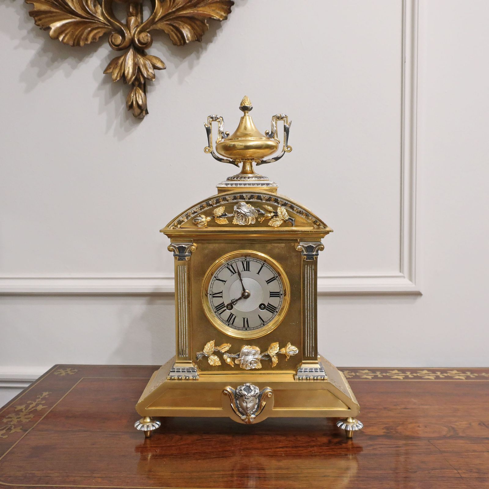 French 19th Century Brass Gilt And Silver Gilt Mantel Clock photo furniture